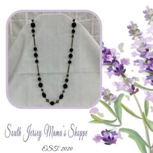 Vintage 1980s Necklace Black And Gold Beads (J59)